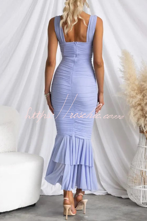 Color High Waist Pleated Mermaid Dress