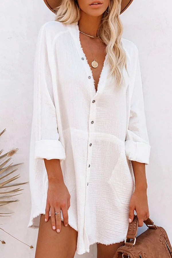 Loose Mid-length Jacket Color Shirt Mini Dress