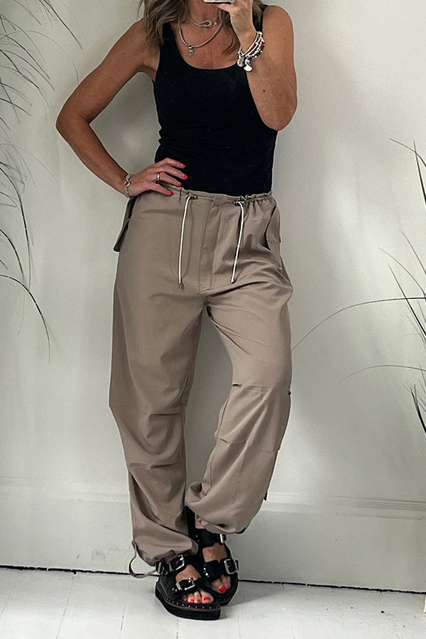 Callings Drawstring Waist Pocketed Oversized Cargo Pants