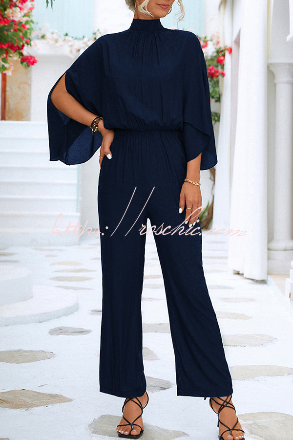 Color Slit Back Lace Up Hollow Long Sleeve Jumpsuit
