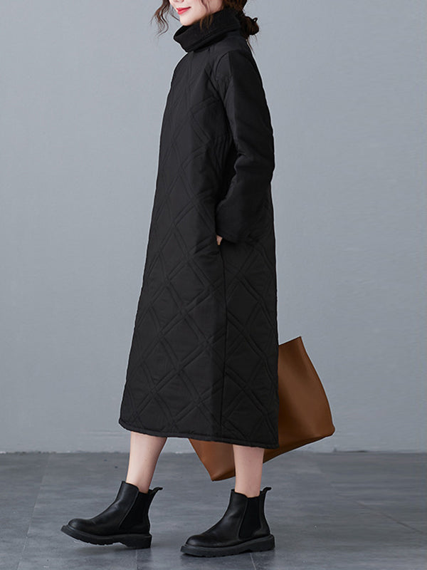 A-line Long Sleeves Color High-neck Midi Dresses
