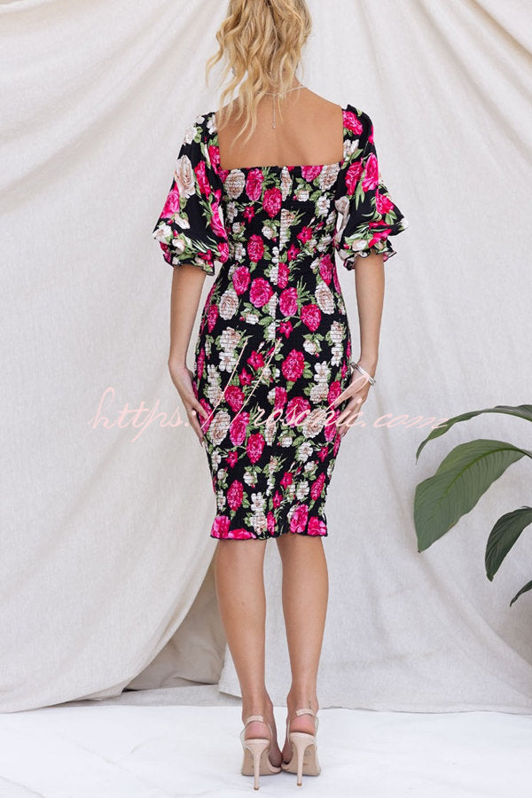 Midnight Beauty Smocked Midi Dress