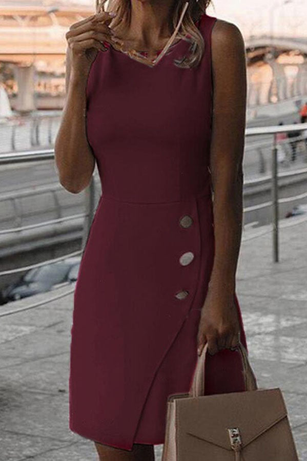 And Classic Button Pencil Mini Dress