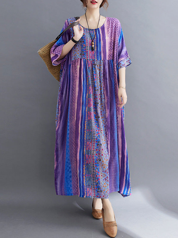 Side Pocket Striped Printed Midi Dress