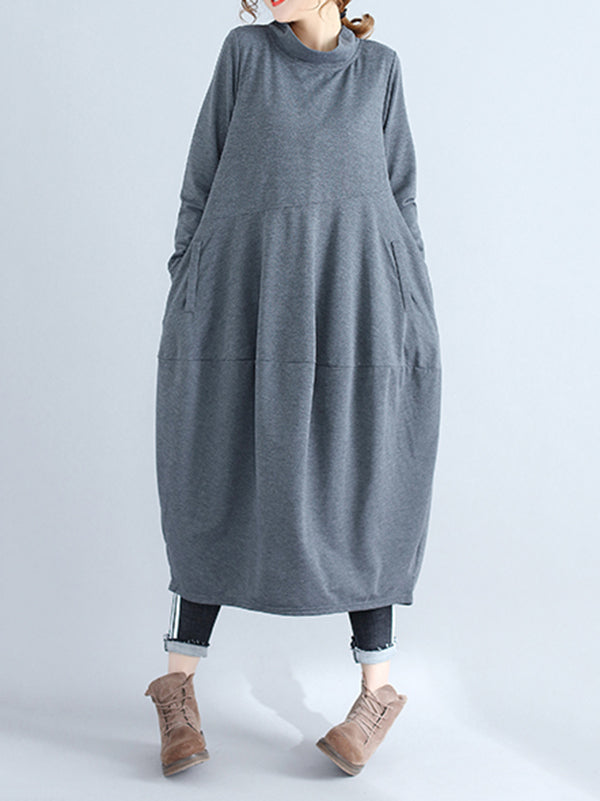 Loose Color Hooded Midi Dresses