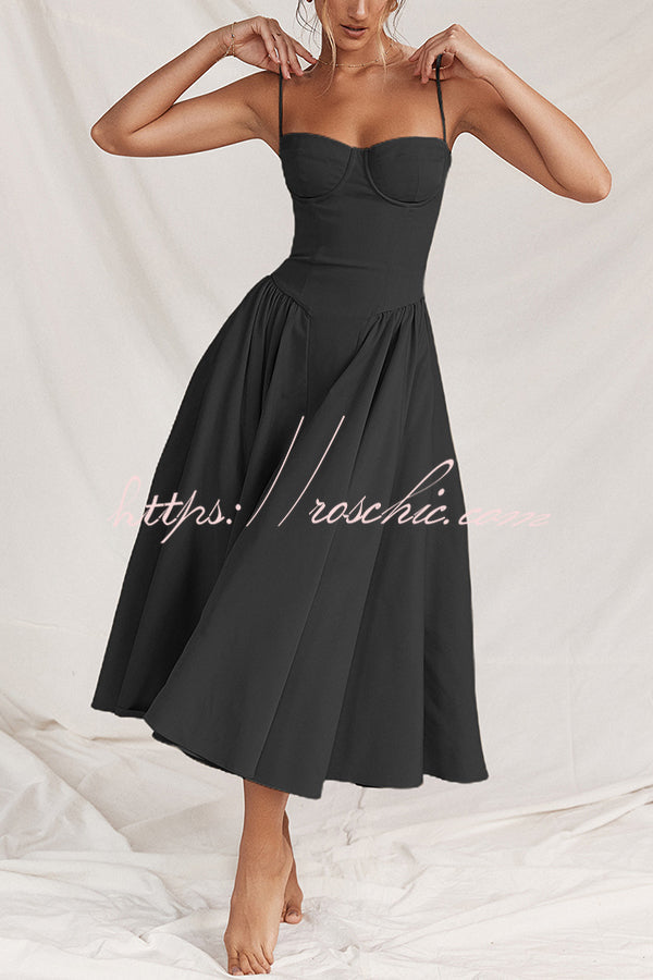 Color Slim Fit Suspender Pocket Midi Dress