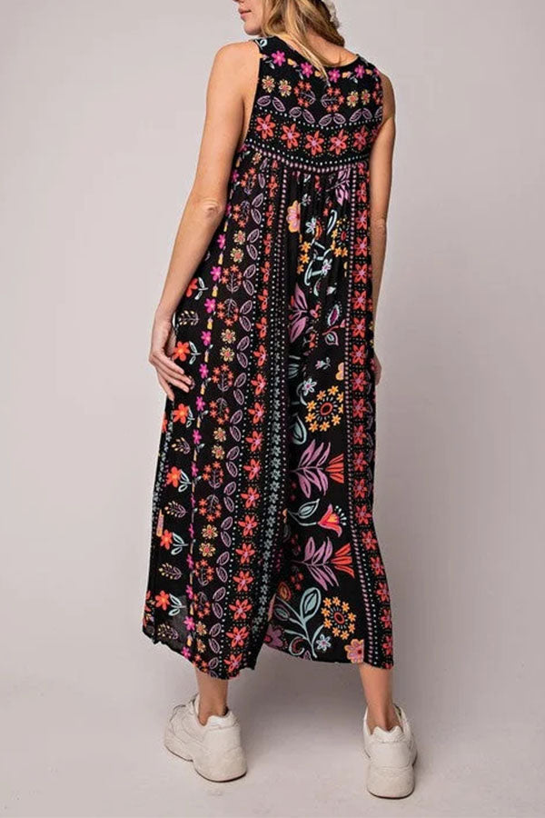 Print Loose Sleeveless Jumpsuit