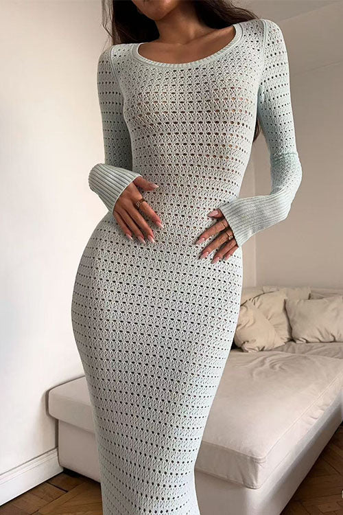 Long Sleeves Hollow Out Crochet Knit Midi Dress