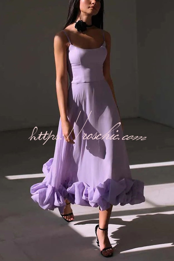 Midnight Girl Flounce Bustier Banquet Party Midi Dress