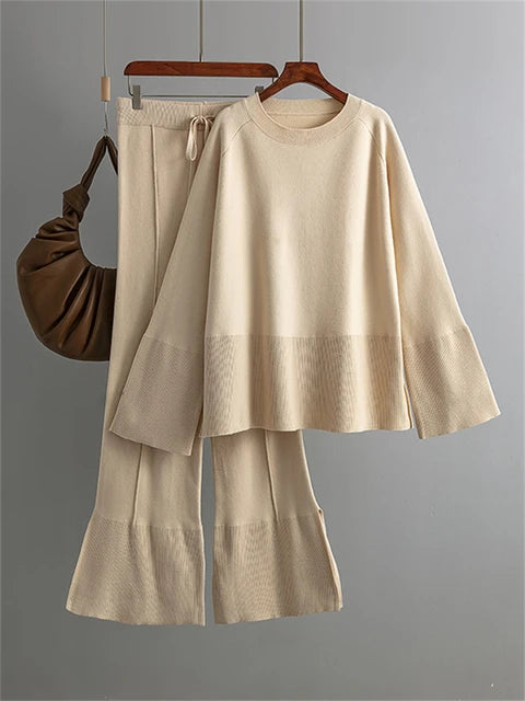 Losse Two Piece Sets Knitwear Oversized Sweater and Flared Pants Sets Knit Tracksuit Sweater Outfits