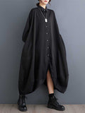 A-line Long Sleeves Buttoned Pockets Color Split-joint Lapel Midi Dresses Shirt Dress
