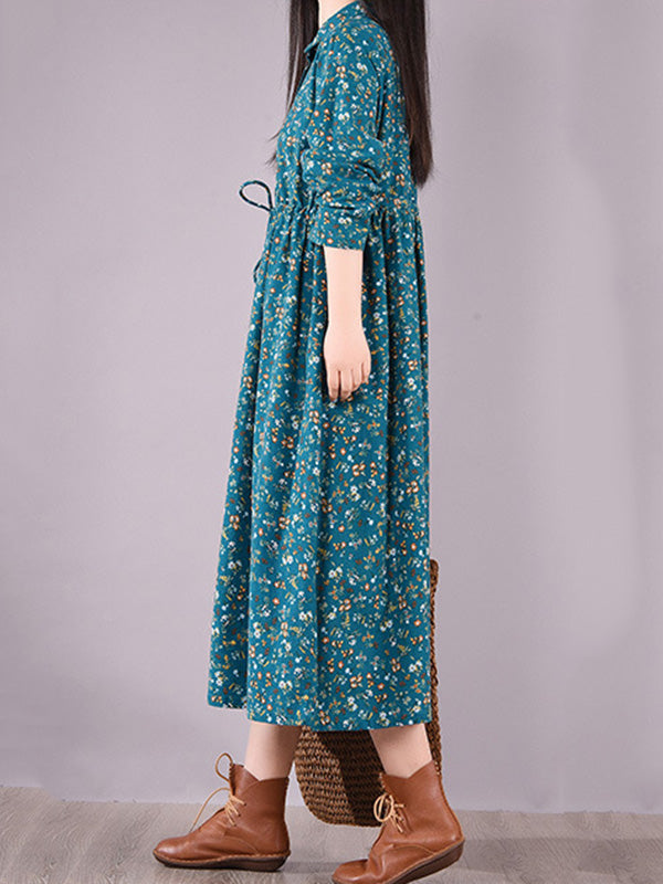 Original Lapel Frenum Printed Midi Dress