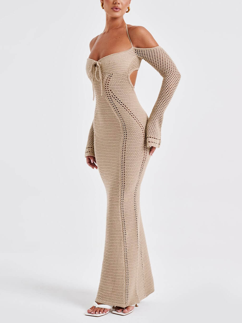 Backless Suspender Slim Hollow Long Sleeve Dress