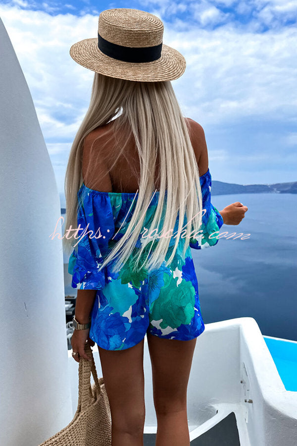 Meet at Sunset Printed Off Shoulder Belted Loose Romper