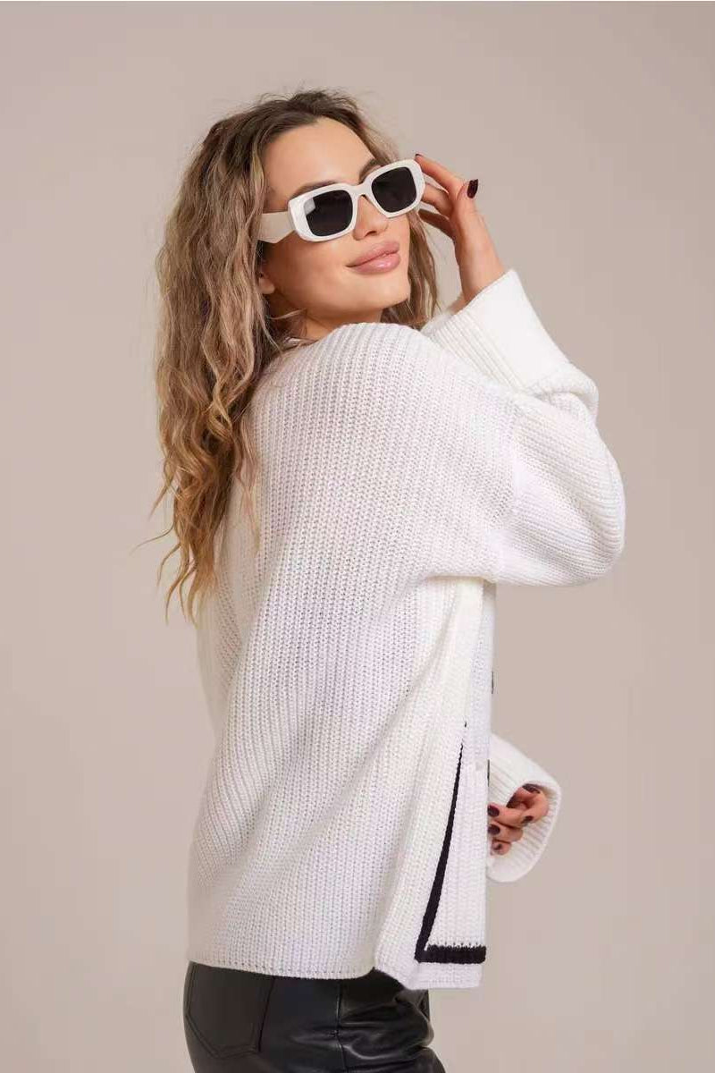 Colorblock Pocket V-neck Knit Cardigan
