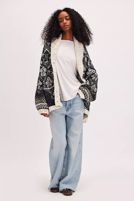 Single Breasted V Neck Square Knit Cardigan