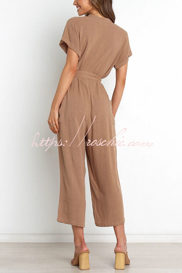 Something About Her Pocketed Button Straight Leg Jumpsuit