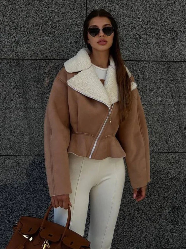 Turn-down Slim Coats for Autumn Winter Long Sleeve Jackets Woman Street Short Cardigan Femme