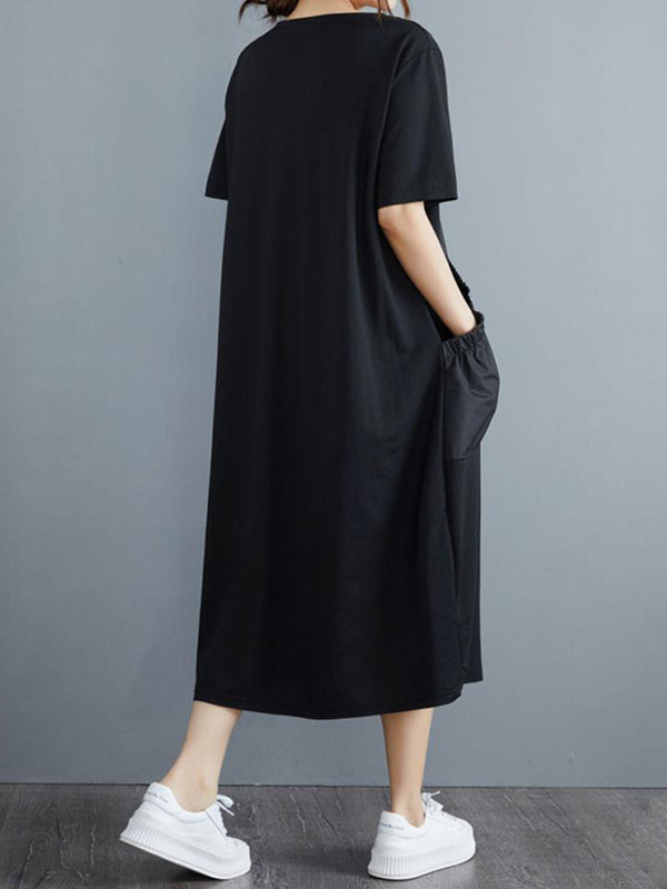 Simple Color Split-joint Midi Dress