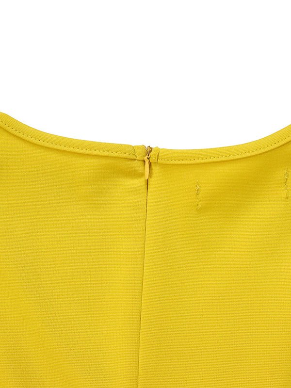 Irregular Clipping Belted Color Round-neck Midi Dresses