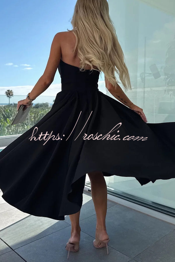 Sweet Cascade Color Off Shoulder Pocket Full Hem Midi Dress