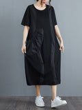 Simple Color Split-joint Midi Dress