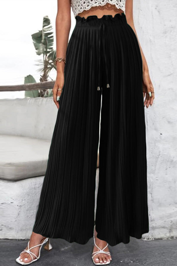 High Waist Pants Drape Pleated Wide Leg Trousers