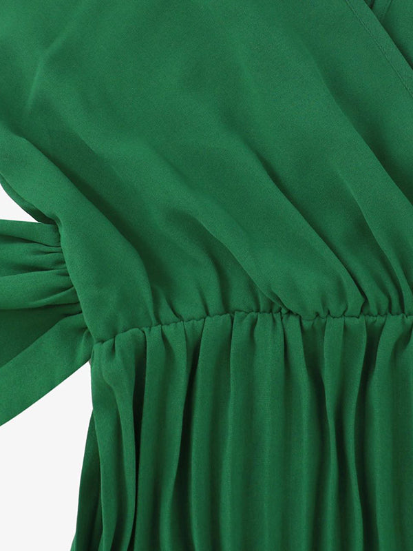 Sleeveless Pleated Color Tied Waist V-neck Midi Dresses