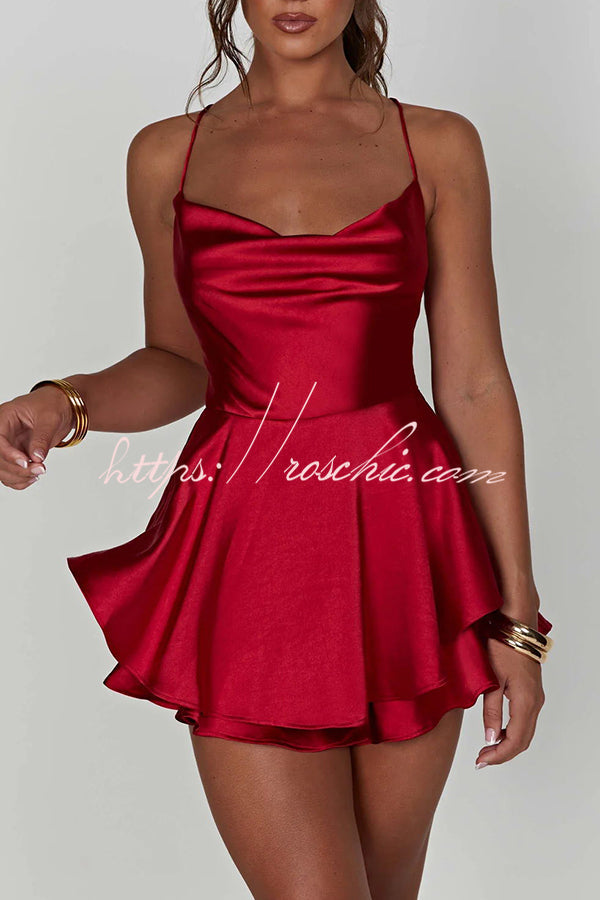 Ruffled Satin Strappy Satin Backless Lace Up Mini Dress