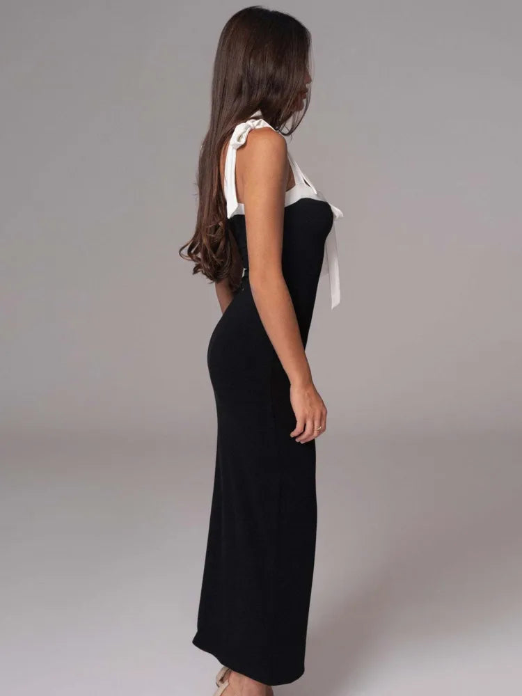 Sleeveless Elastic Slim Evening Dress Female Square Neck Backless Long Dress Autumn/winter Vestido