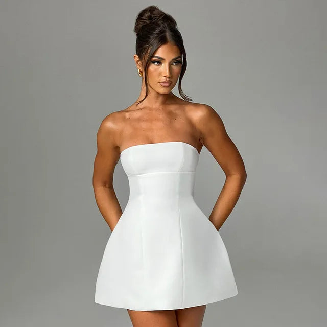 Sleeveless Strapless Mini Dress Patchwork High Waist Summer Female Bodycon Plunge Vacation Dress New