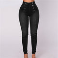 Skinny Double-breasted High Waist Pencil Jeans Slim Fit Stretch Denim Pants Full Length Denim Tight