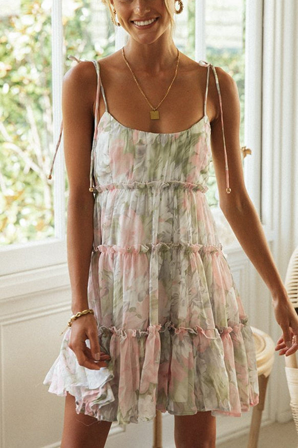 Capri Kisses Tiered Ruffle Smocked Back Slip Mini Dress