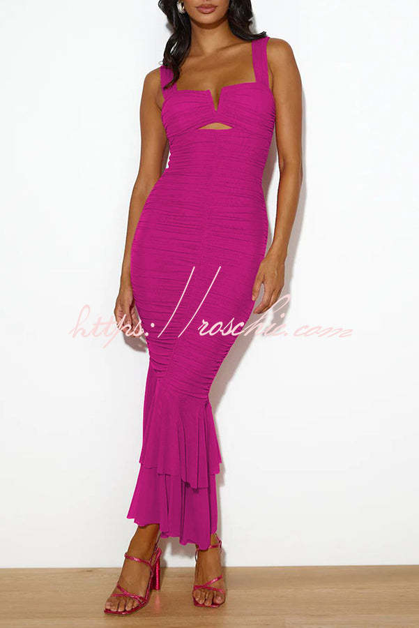 Color High Waist Pleated Mermaid Dress