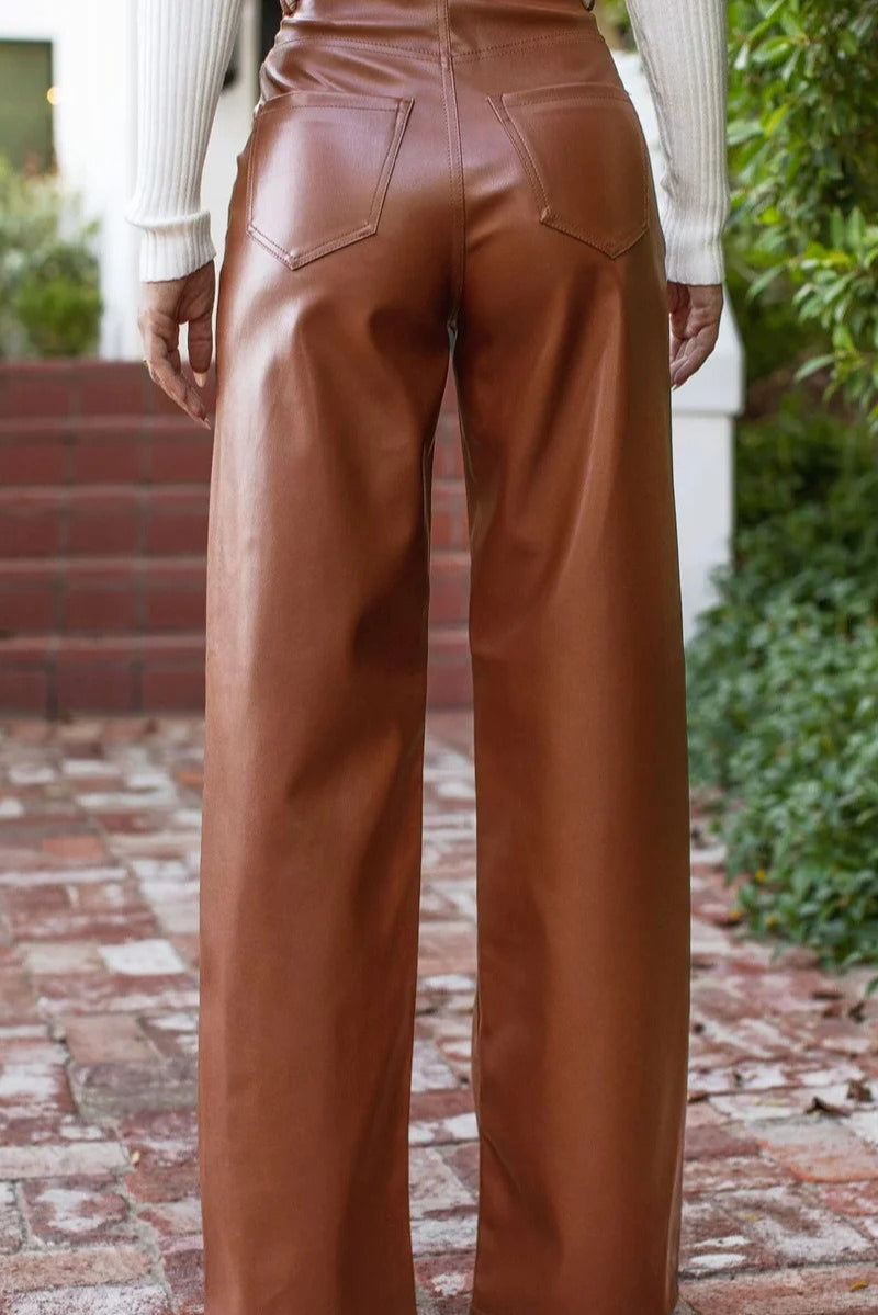 High-waist Leather Wide-leg Pants