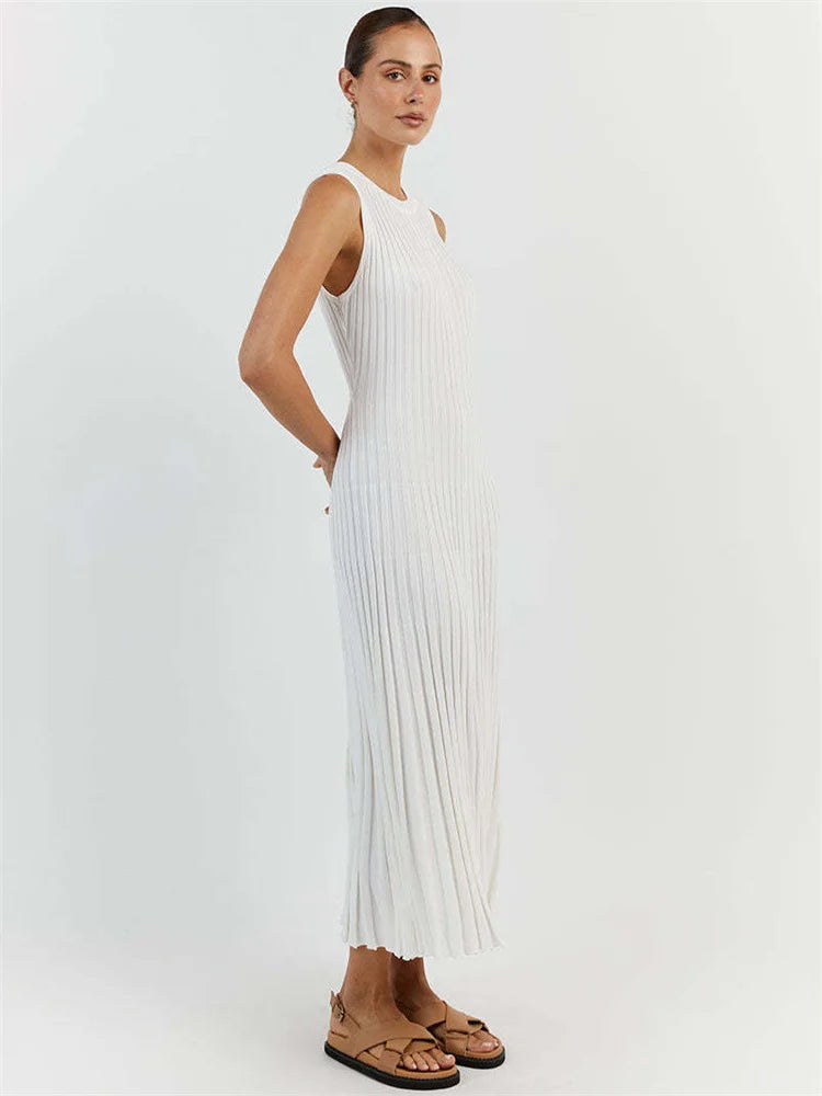 Knitwear White Long Dress for Sleeveless High Waist Slim Strapless Loose Dress Basic Maxi Dress