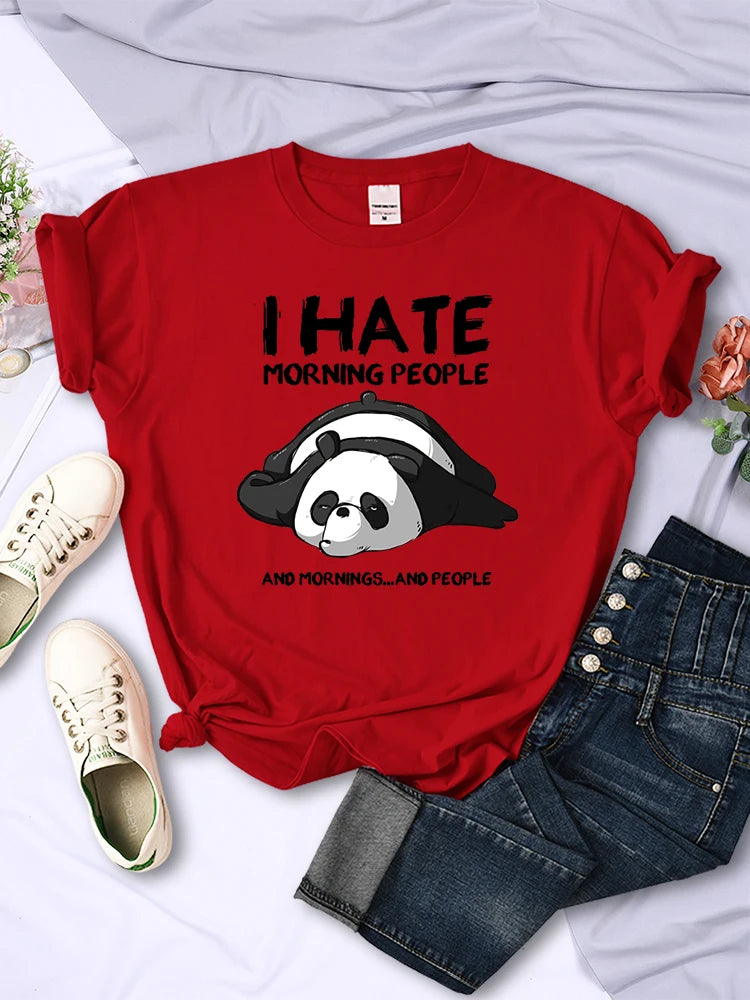 Lazy Panda I Hate Morning People Short Sleeve Creative All-math Clothing Street Hip Hop O-neck Tops Womans T-shirt