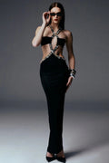 Alma Diamante Cutout Halter Maxi Dress