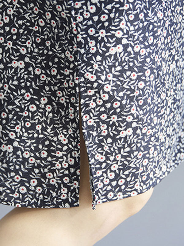 Artistic Retro Printed Stand Collar Short Sleeves Cheongsam Midi Dress