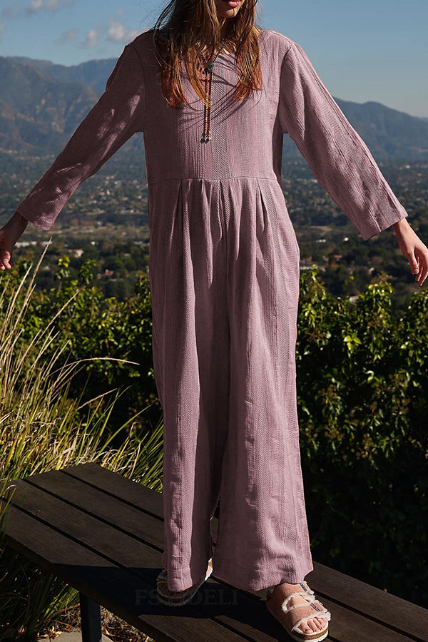 Multicolor Loose Round Neck Wide Leg Jumpsuit
