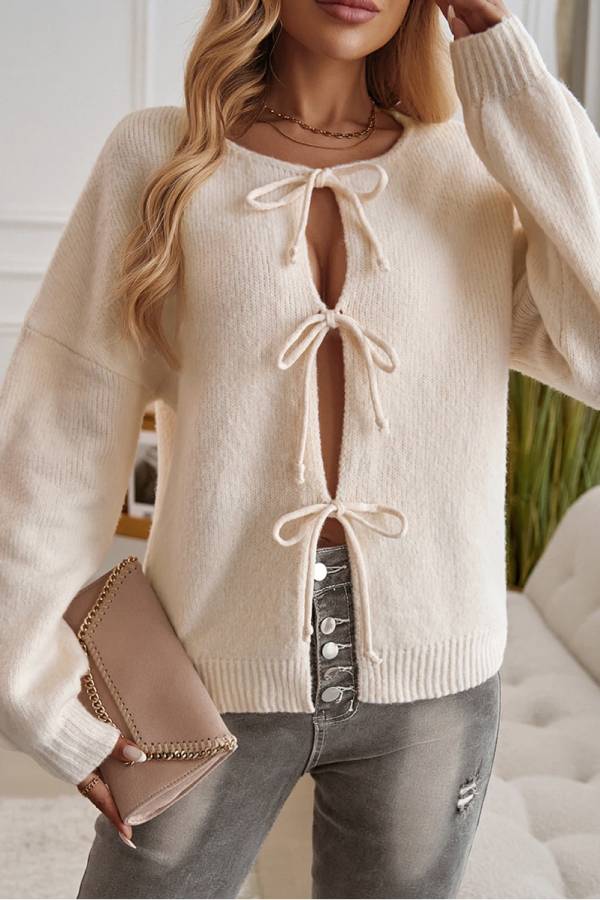 Apricot Loose Cardigan Tie Color Sweater