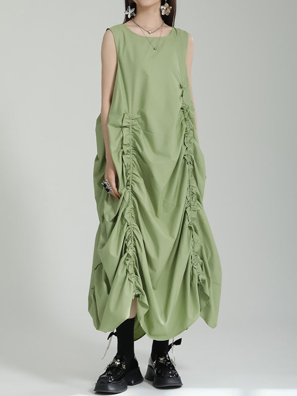 Irregular Clipping Loose Color Round-neck Midi Dresses