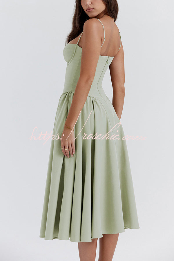 Color Slim Fit Suspender Pocket Midi Dress