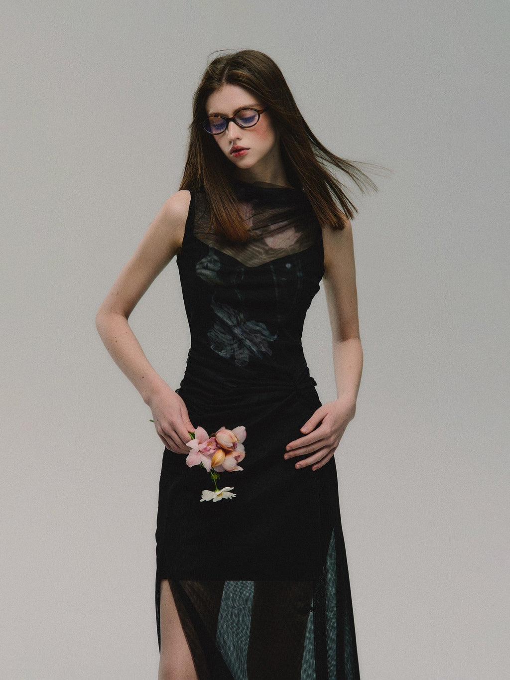 Mesh Panel Maxi Dress