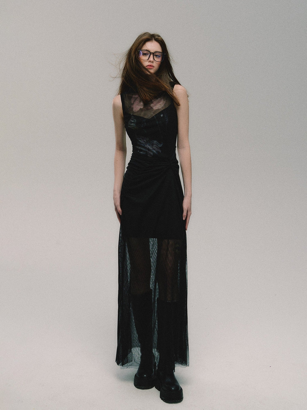 Mesh Panel Maxi Dress
