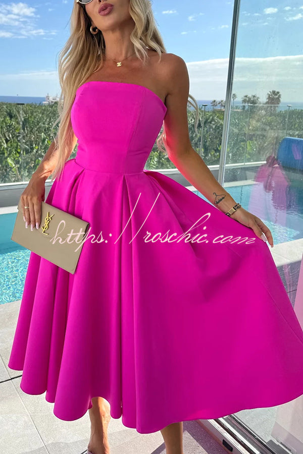 Sweet Cascade Color Off Shoulder Pocket Full Hem Midi Dress
