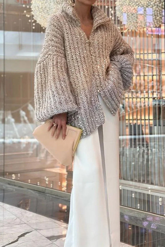 Chanel-style Sequin Knit Cardigan