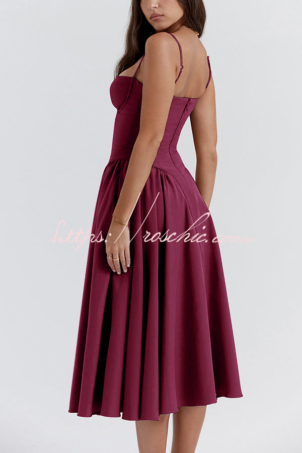 Color Slim Fit Suspender Pocket Midi Dress