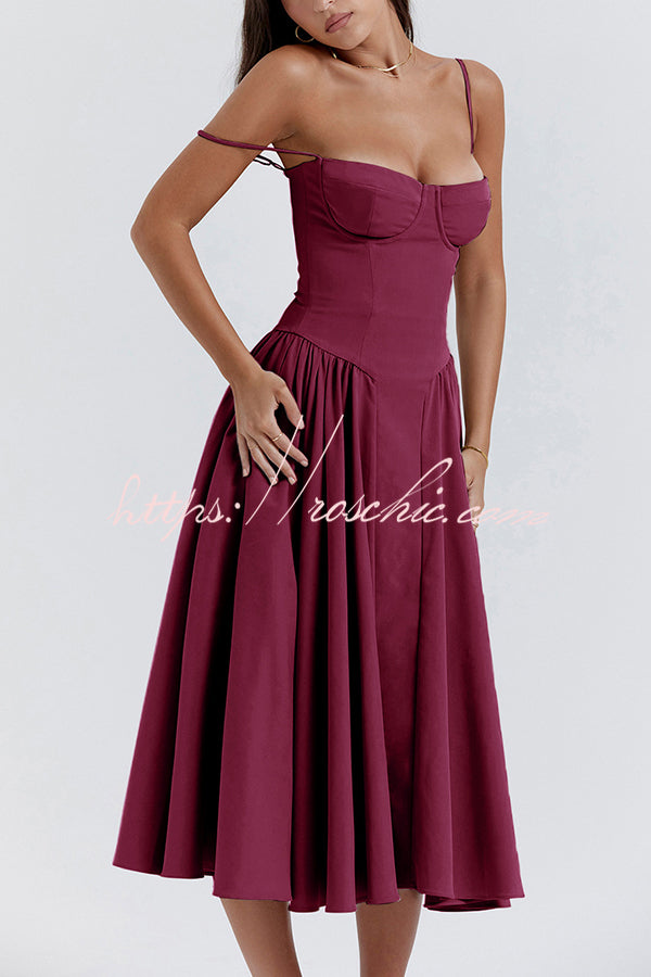 Color Slim Fit Suspender Pocket Midi Dress