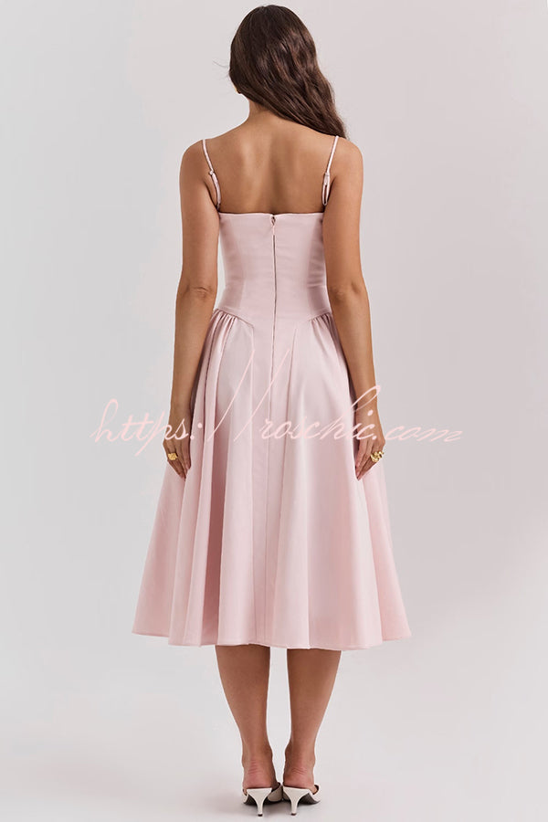 Color Slim Fit Suspender Pocket Midi Dress